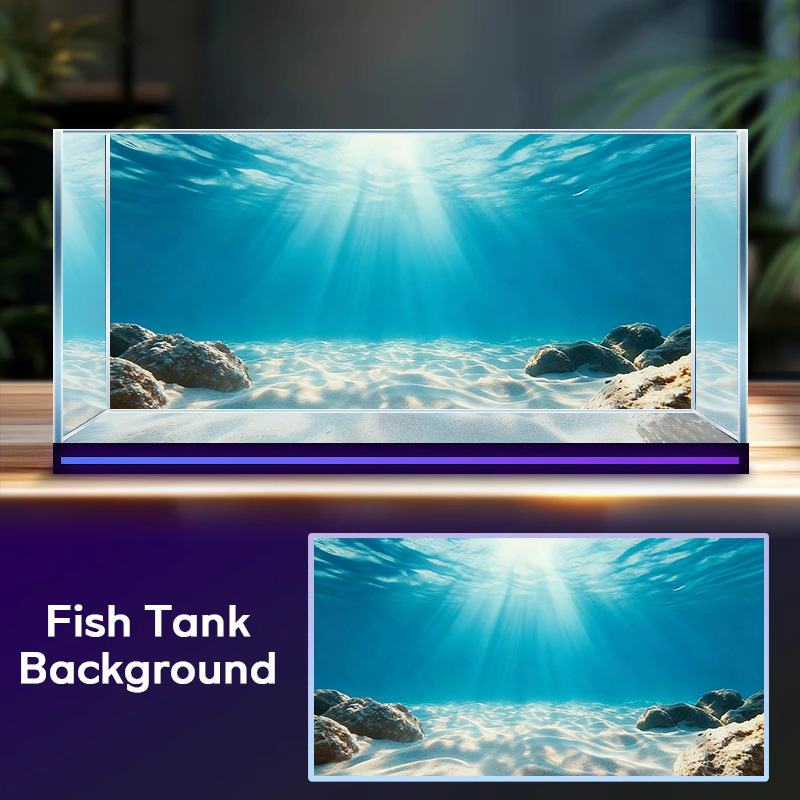 Aquarium Planet - ทรายสีฟ้าใส ภาพวาดพื้นหลังตู้ปลา สติ๊กเกอร์ติดตู้ปลา แบบมีกาวในตัว ตกแต่งภูมิทัศน์ตู้ปลา