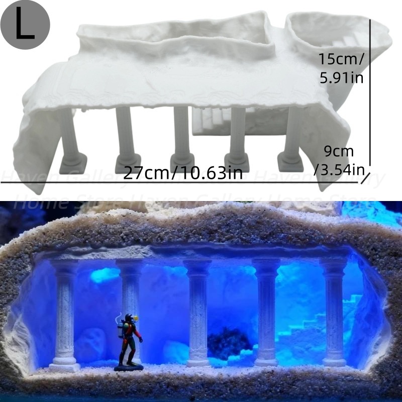 Aquarium Planet - ถ้ำตกแต่งตู้ปลาแบบพิมพ์ลายโรมัน 3 มิติ สำหรับตู้ปลาขนาดเล็ก ตกแต่งตู้ปลาแบบอุโมงค์ ถ้ำเพลโค